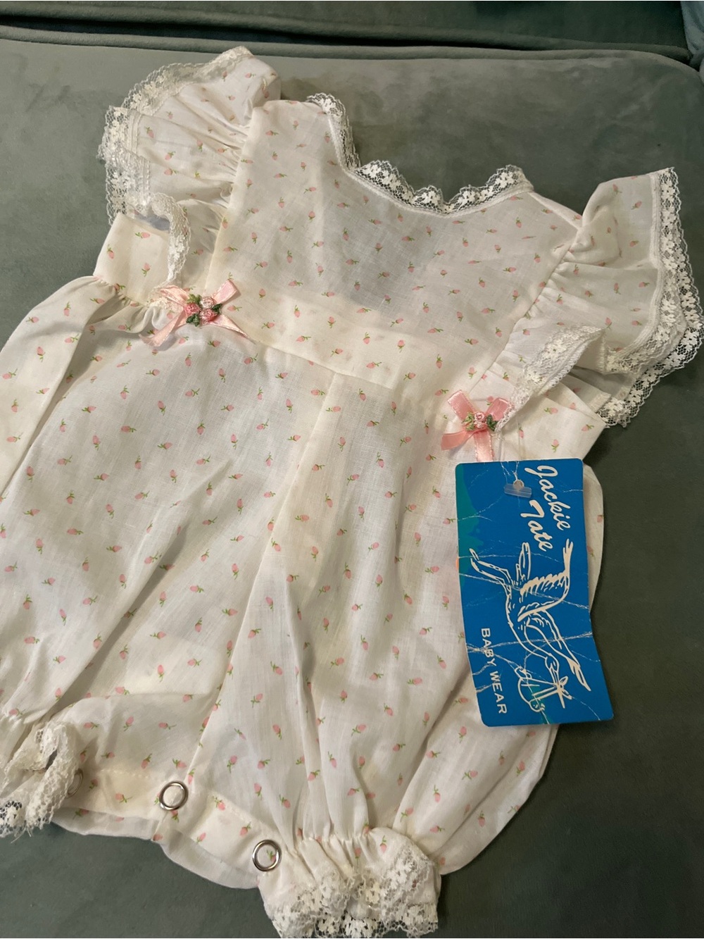 NWT 1980 Vintage Jackie Tate Baby Girl Floral Lace Romper Sz S 9-12 lbs